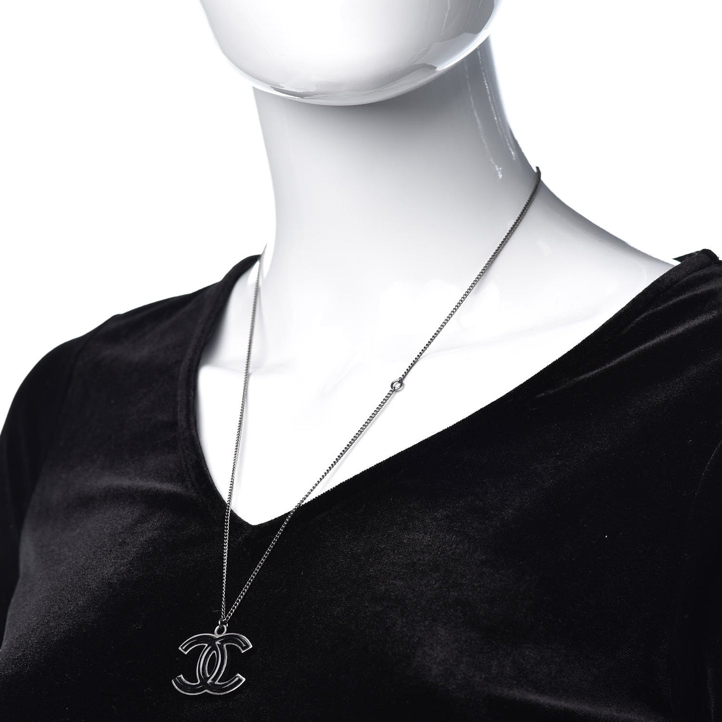 Enamel CC Necklace Silver Black