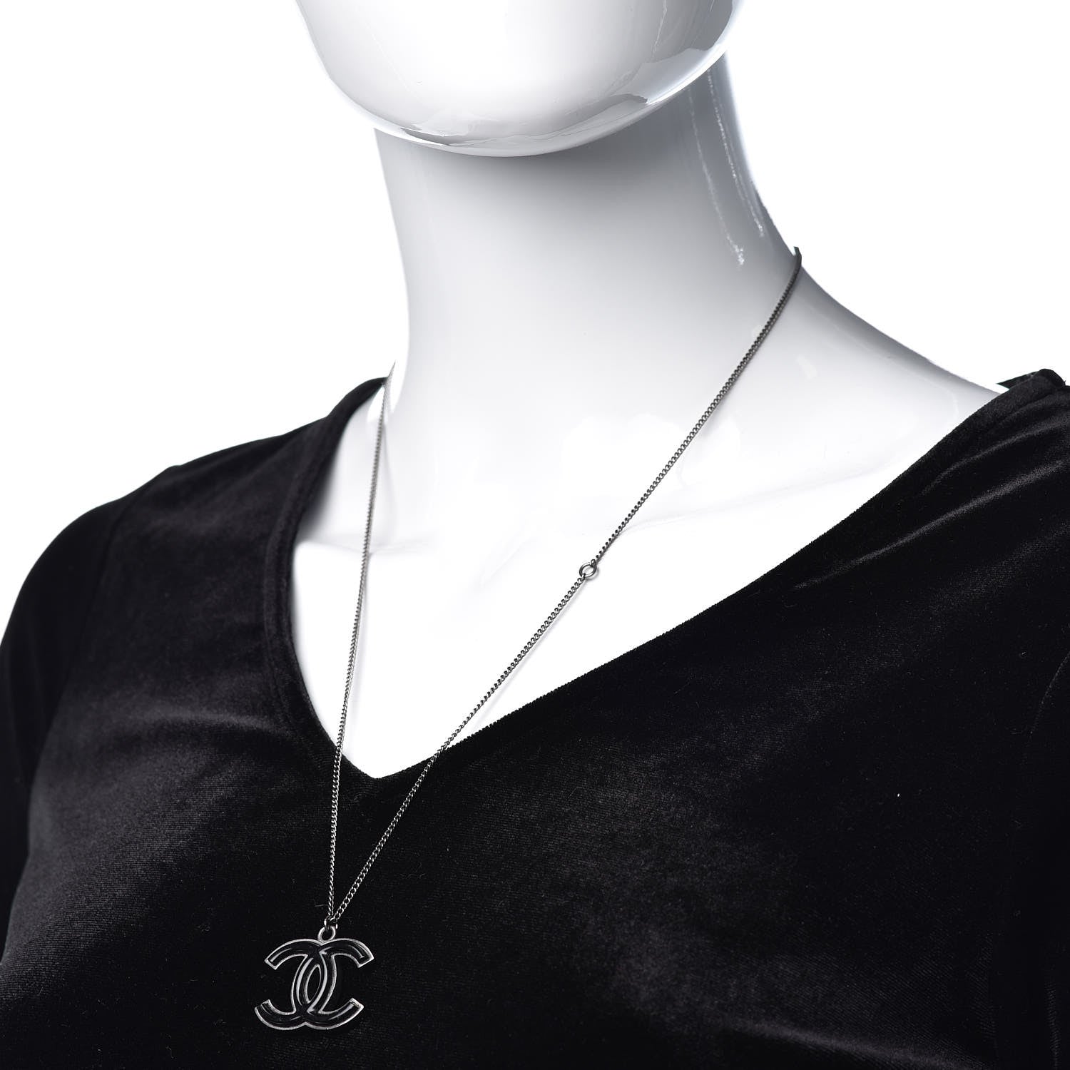 Chanel Enamel CC Necklace Silver Black 2 of 7
