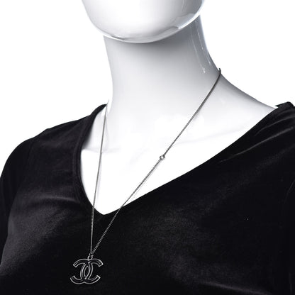Chanel Enamel CC Necklace Silver Black 2 of 7