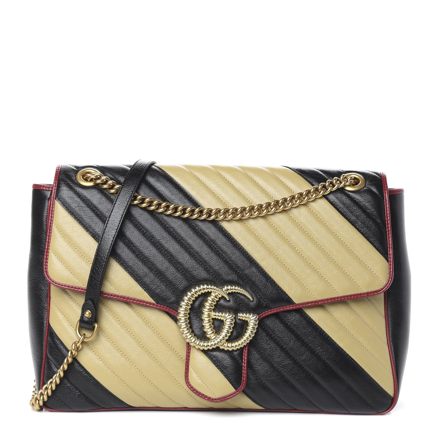 Gucci Azalea Calfskin Matelasse Diagonal Patchwork Large Torchon GG Marmont Shoulder Bag Black Beige Romantic Cerise 1 of 10