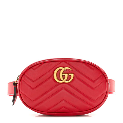 Gucci Calfskin Matelasse GG Marmont Belt Bag 85 34 Hibiscus Red 1 of 13