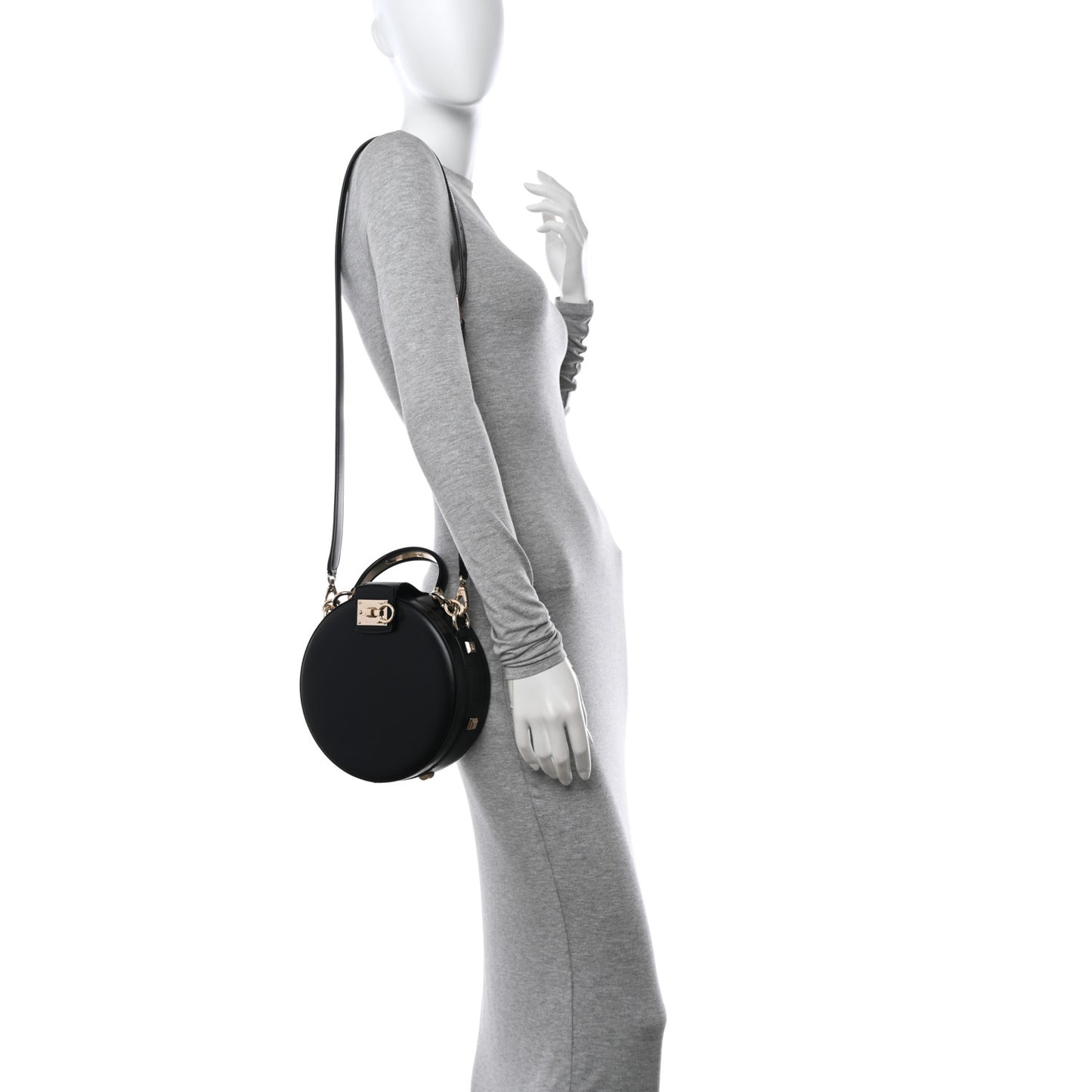 Calfskin Round Studio Crossbody Black