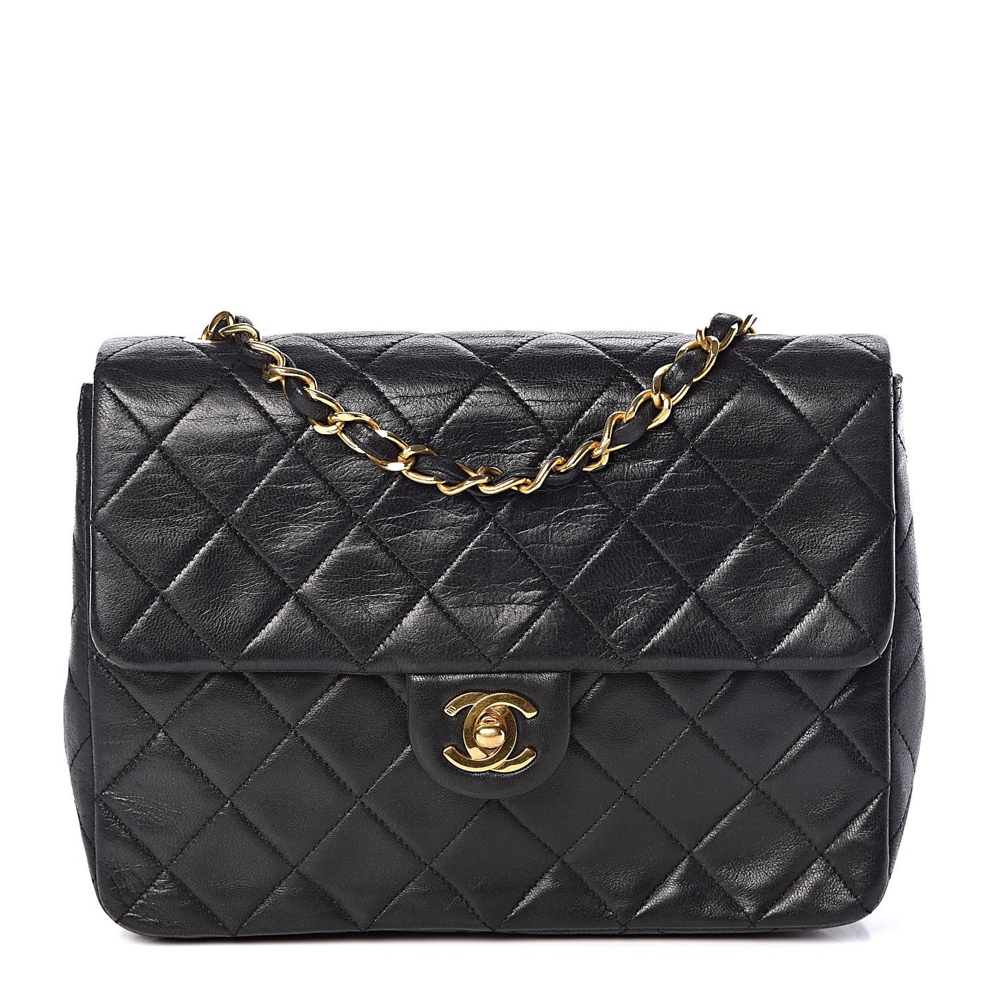 Lambskin Quilted Mini Square Flap Bag Black