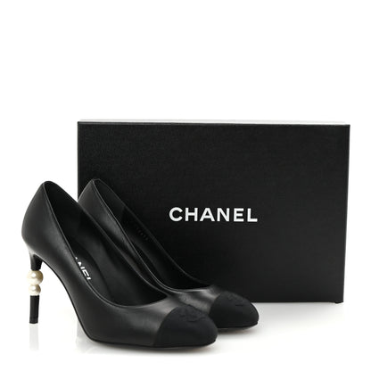 Chanel Lambskin Grosgrain Pearl Cap Toe Pumps 36.5 Black 10 of 10