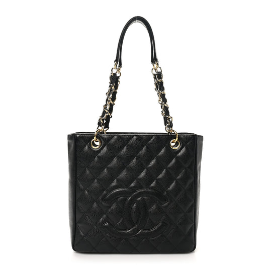 Caviar Quilted Petit Shopping Tote PST Black