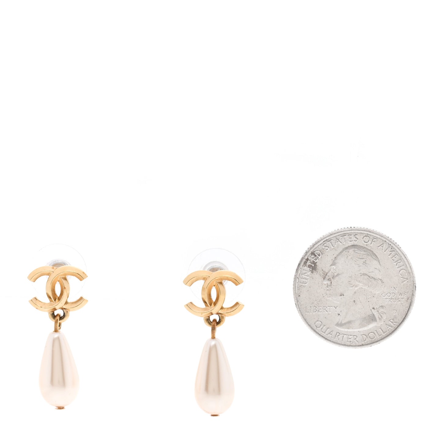 Metal CC Pearl Drop Earrings Gold