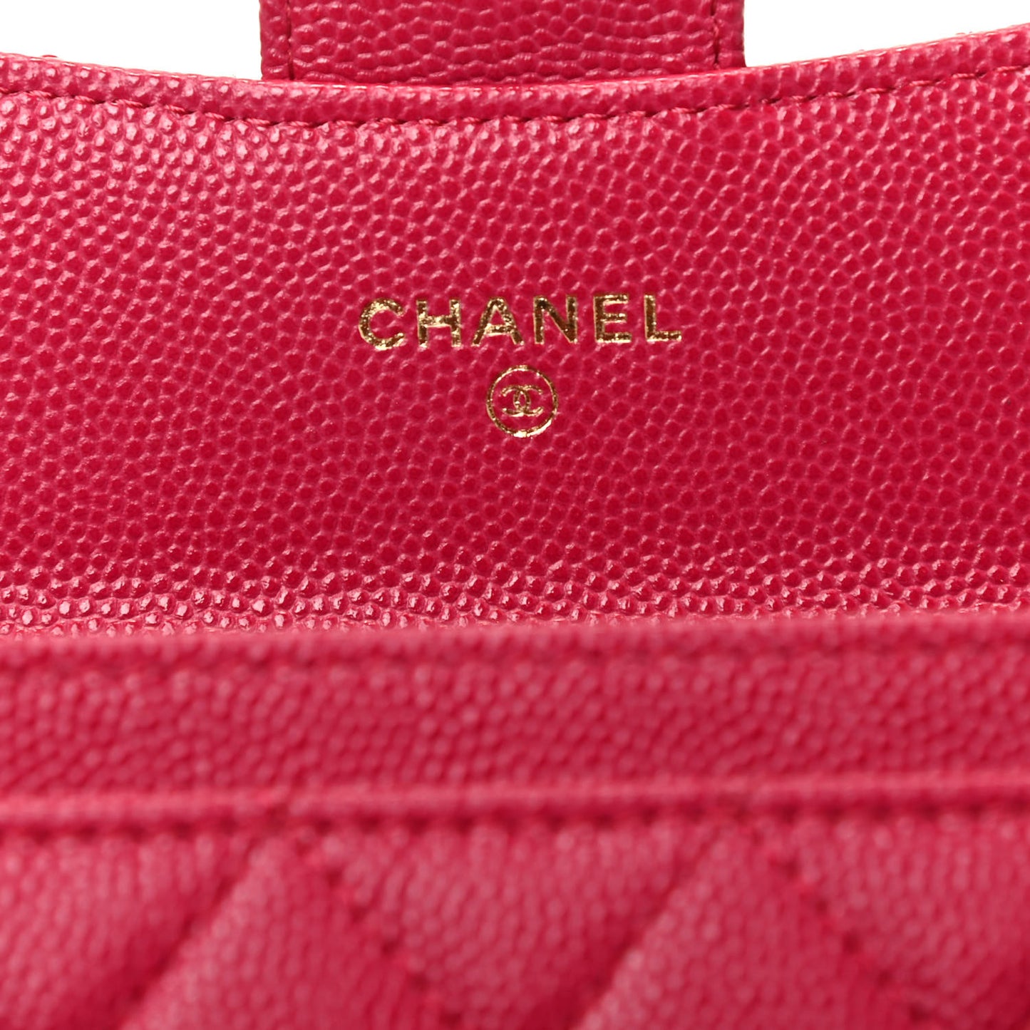 Caviar Quilted Flap Card Holder Wallet Dark Pink