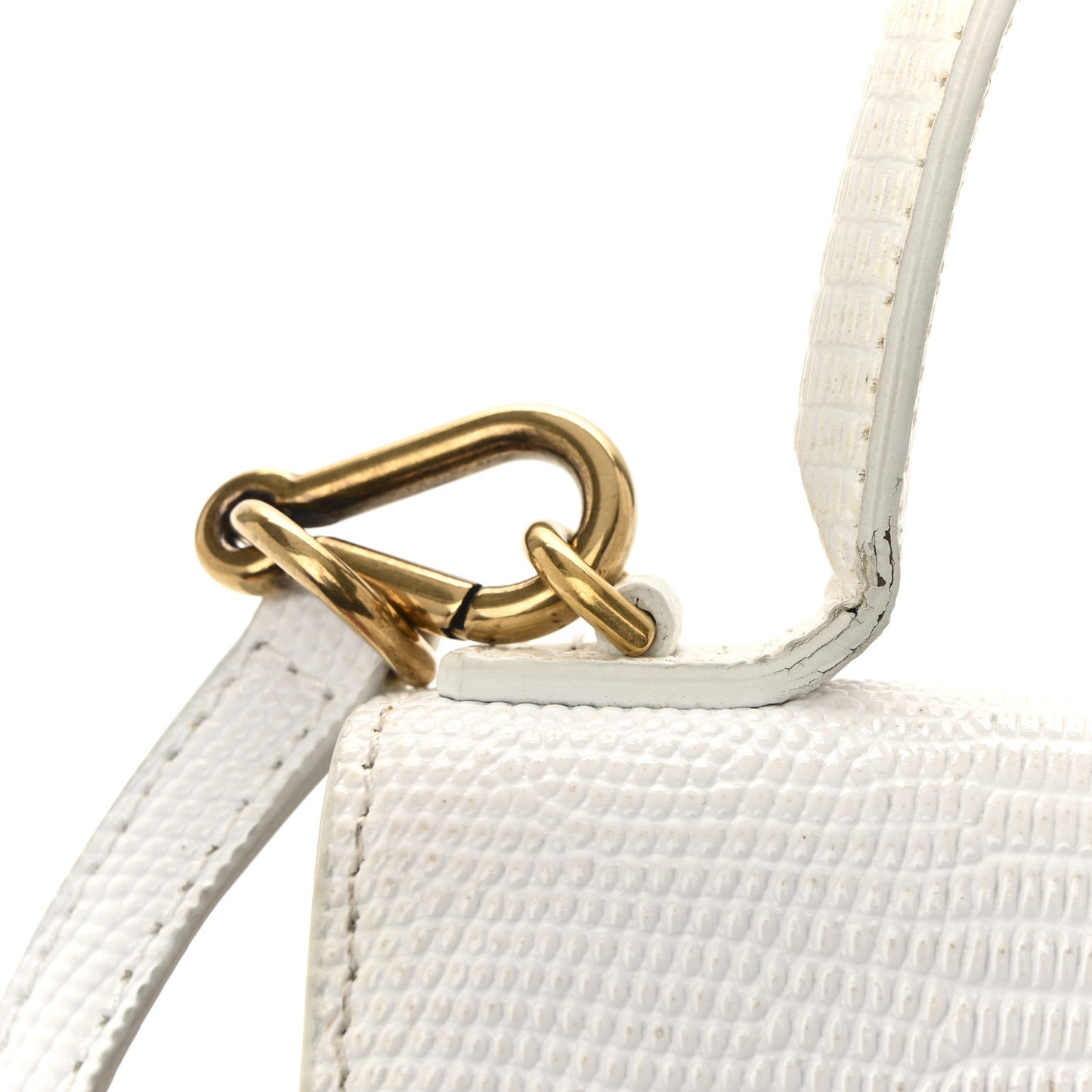 Patent Calfskin Lizard Embossed XS Sharp Top Handle Bag White