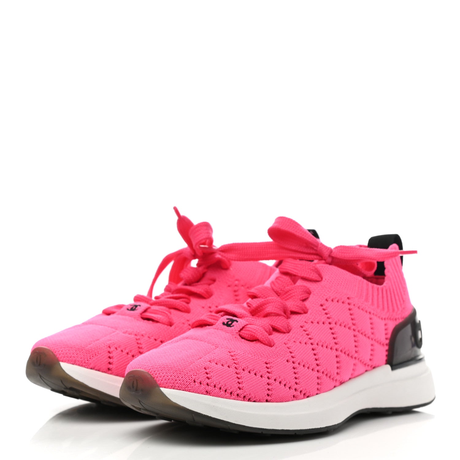 Chanel Mixed Fibers Quilted Womens CC Sneakers 36.5 Bright Pink 3 of 7