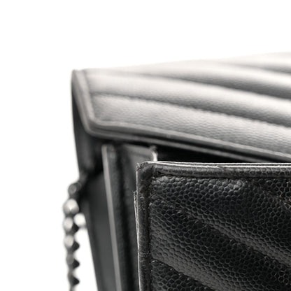 Saint Laurent Grain De Poudre Matelasse Chevron Monogram Monochrome Chain Wallet Black 12 of 13