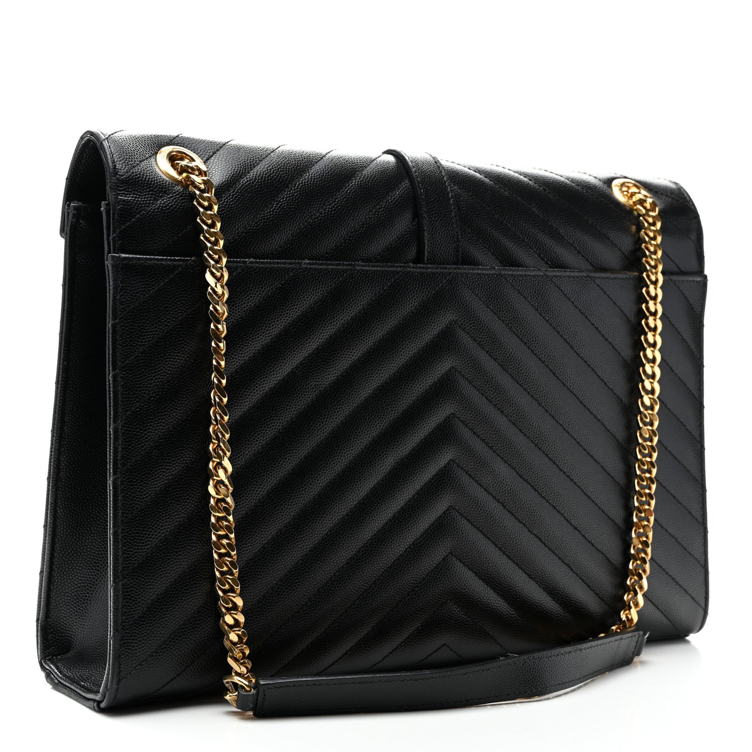 Saint Laurent Grain De Poudre Matelasse Chevron Large Monogram Satchel Black 3 of 9