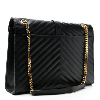Saint Laurent Grain De Poudre Matelasse Chevron Large Monogram Satchel Black 3 of 9
