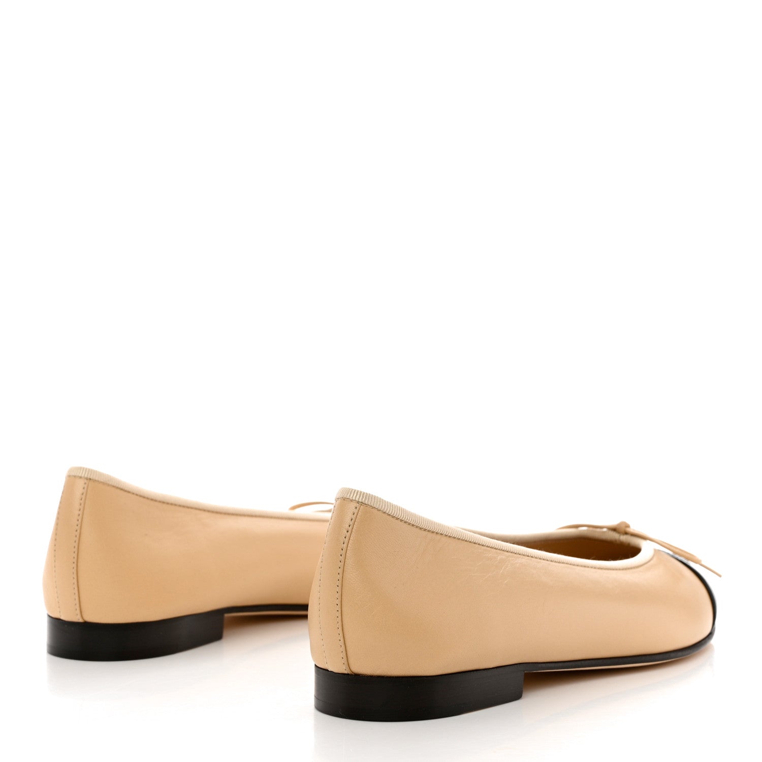 Chanel Lambskin Cap Toe CC Ballerina Flats 37 Beige Black 4 of 9