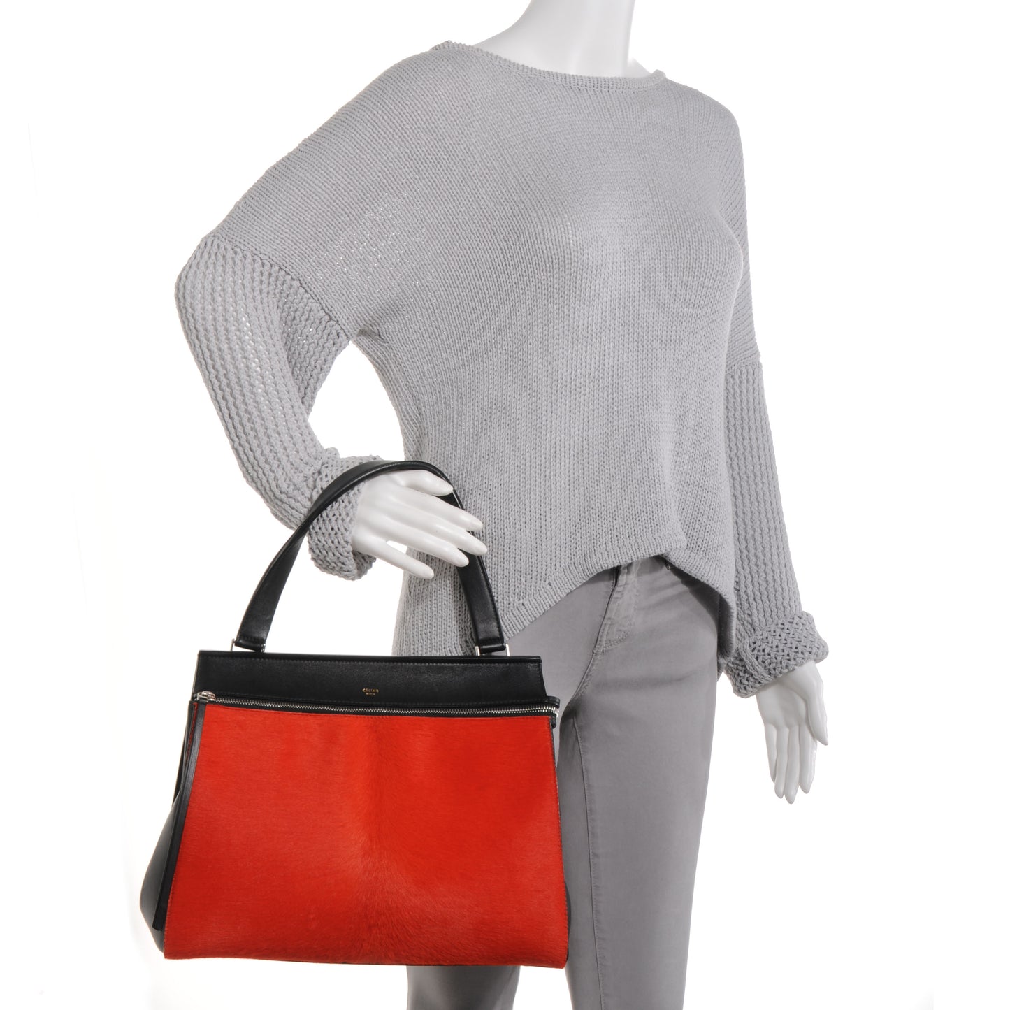 Pony Hair Medium Edge Shoulder Bag Vermillion