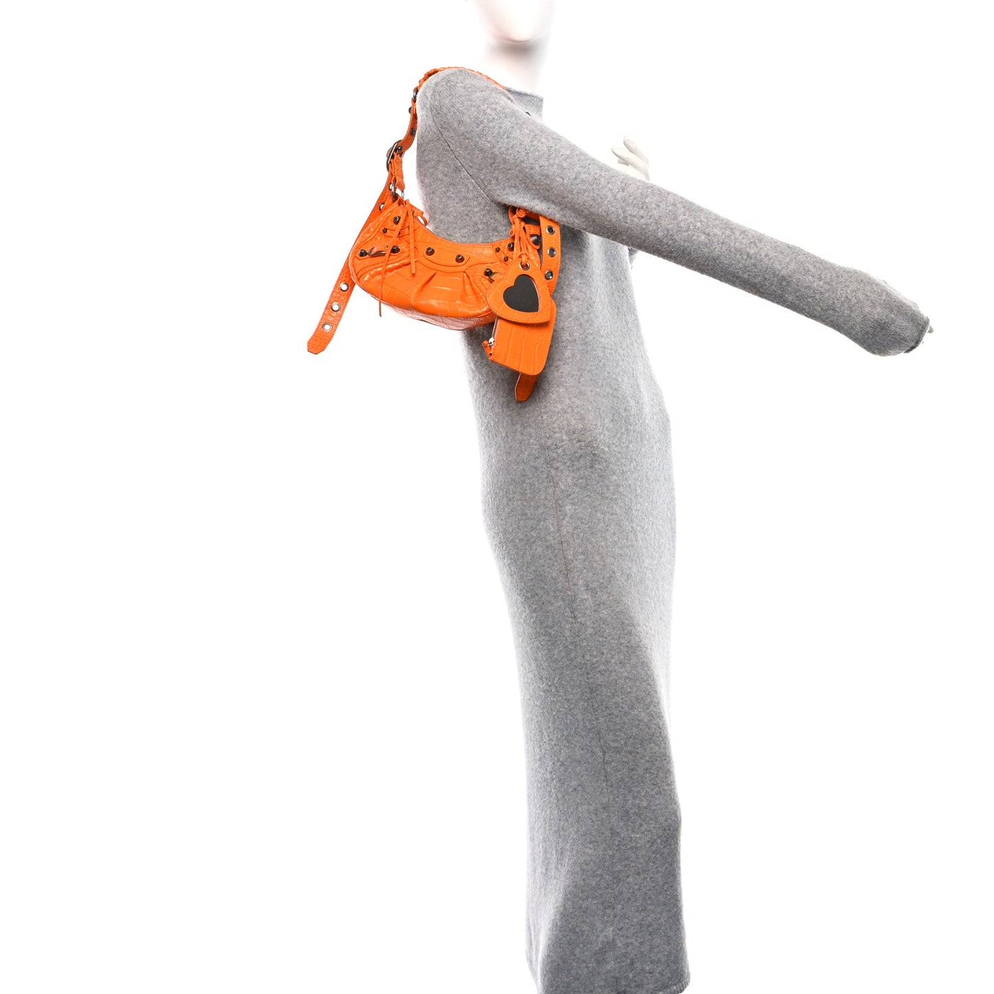 Extra Supple Calfskin Crocodile Embossed Le Cagole Shoulder Bag XS Pop Orange