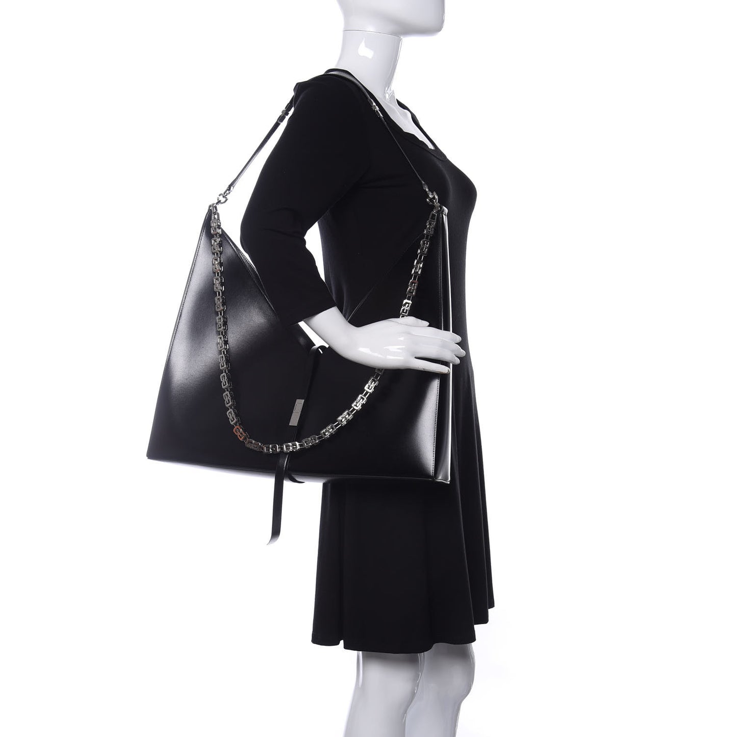 Box Calfskin Large Cut Out Shoulder Bag Black