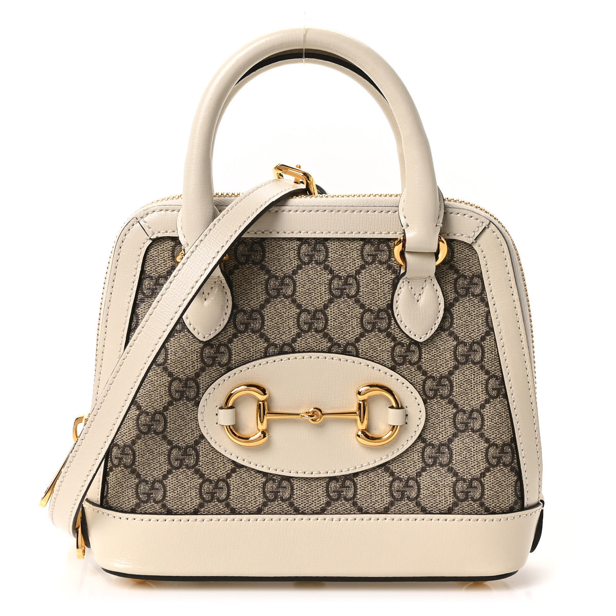 Gucci GG Supreme Monogram Azalea Calfskin Mini Horsebit 1955 Top Handle Bag Beige Ebony Mystic White 1 of 11
