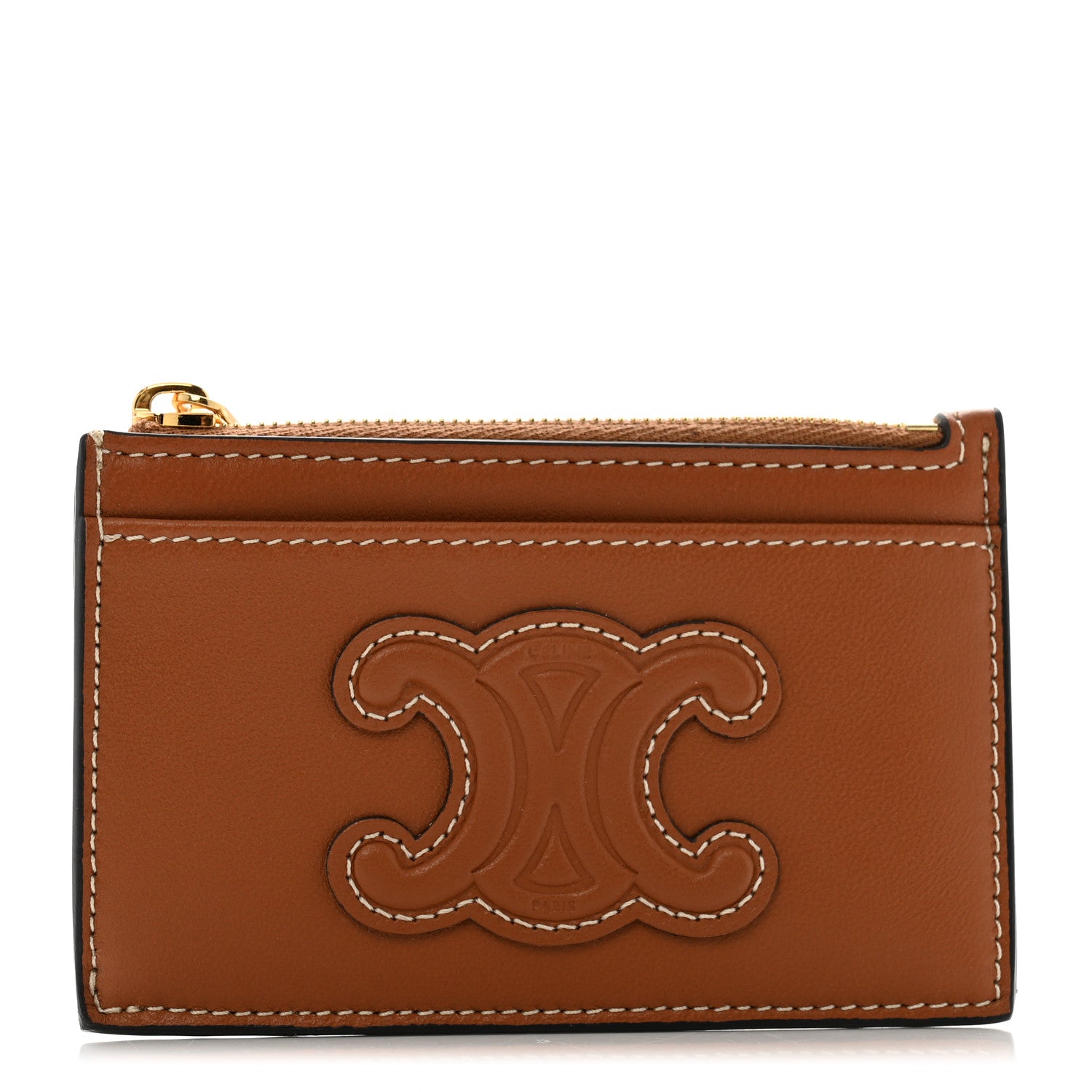Celine Triomphe Calfskin Zipped Card Holder Tan 1 of 8
