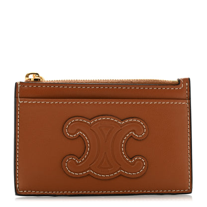 Celine Triomphe Calfskin Zipped Card Holder Tan 1 of 8