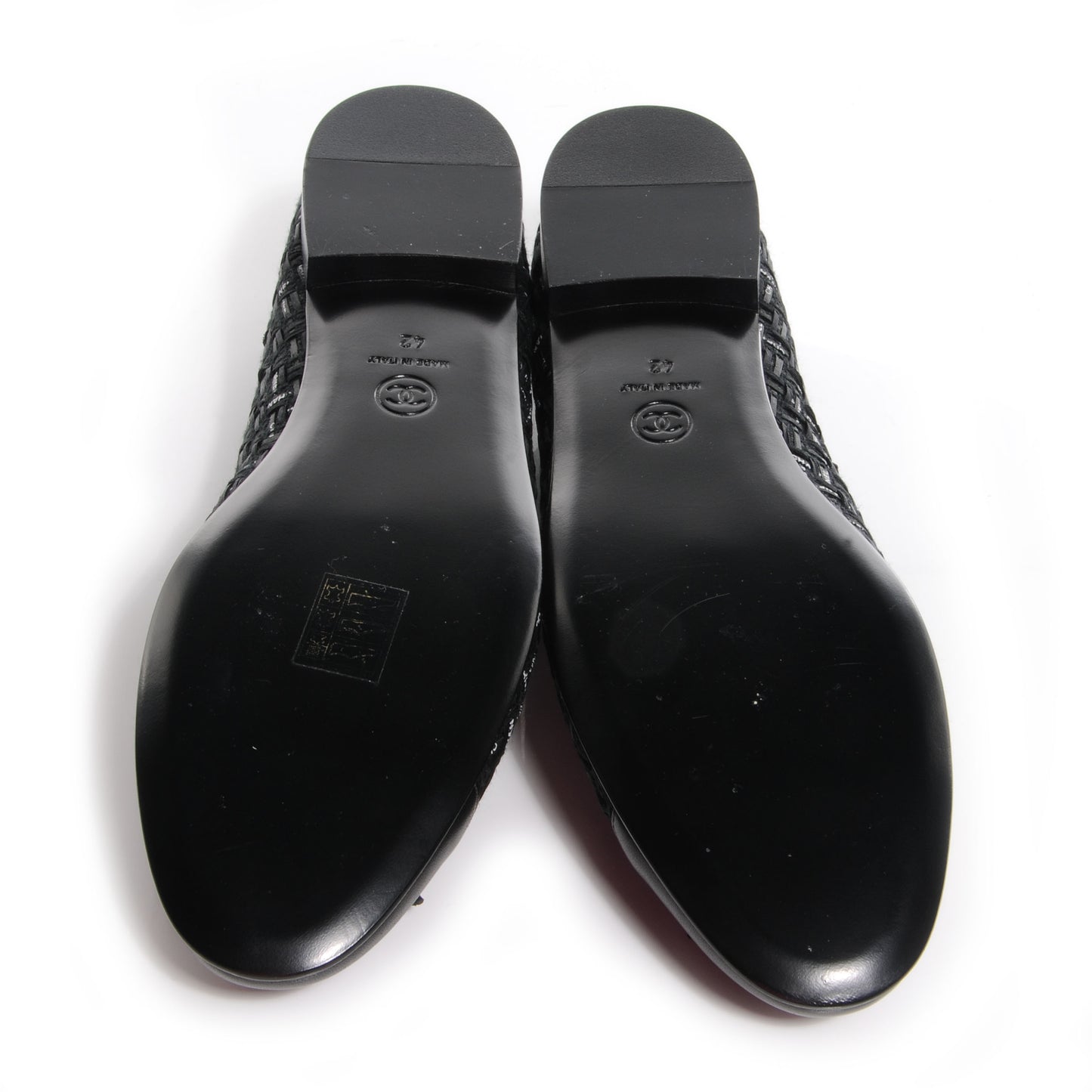 Lambskin Ribbon Tweed Cap Toe Ballet Flats 42 Black