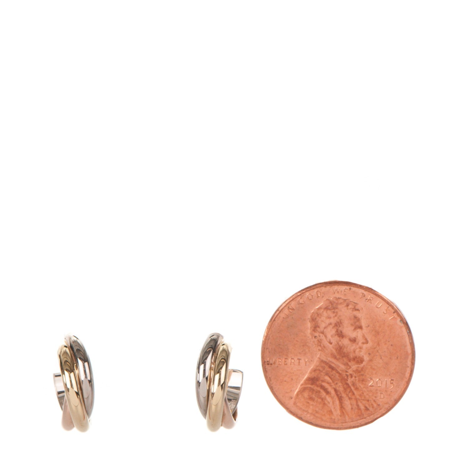 Cartier 18K Pink Yellow White Gold 13mm Trinity Hoop Earrings 2 of 6