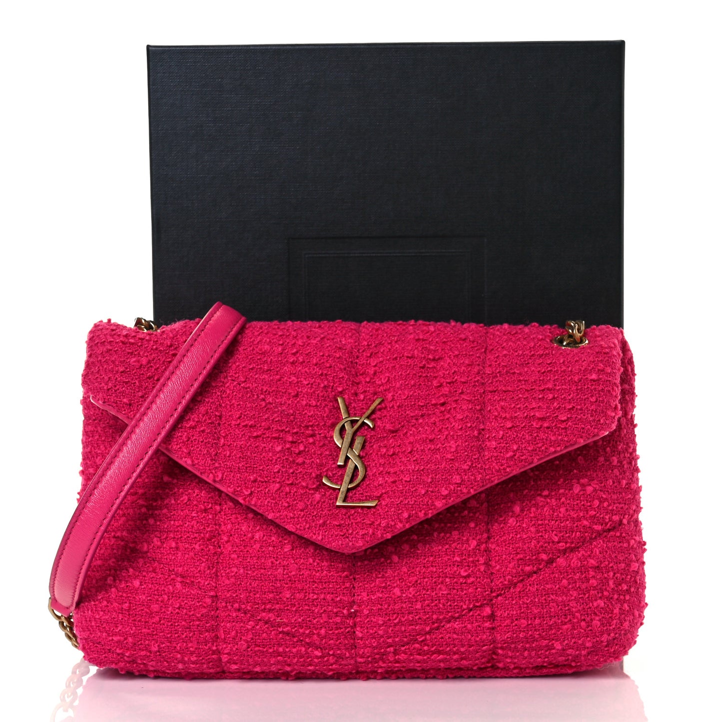 Boucle Tweed Quilted Toy Loulou Puffer Monogram Chain Satchel Magenta