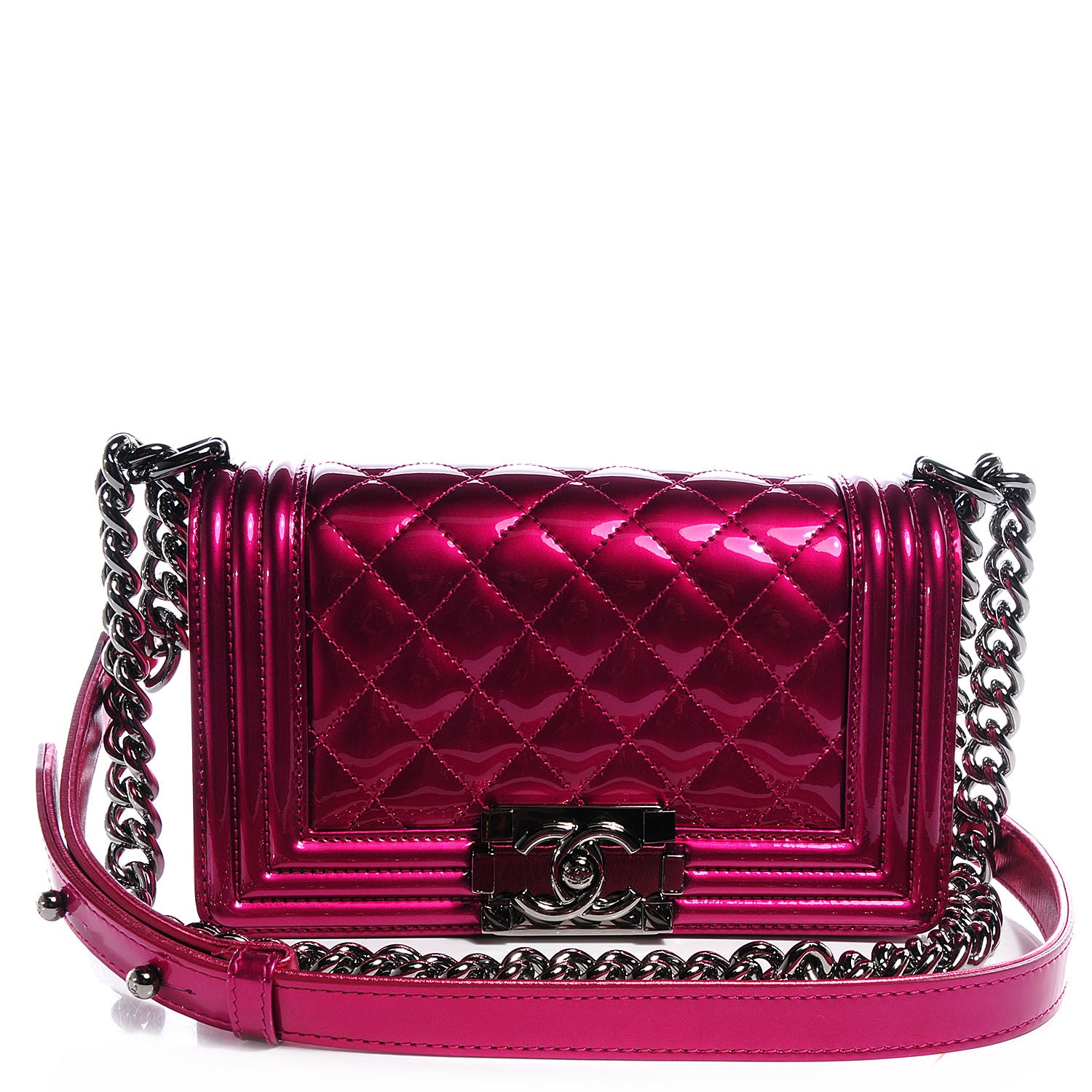 Chanel Metallic Patent Calfskin Quilted Small Boy Flap Pink 1 of 10