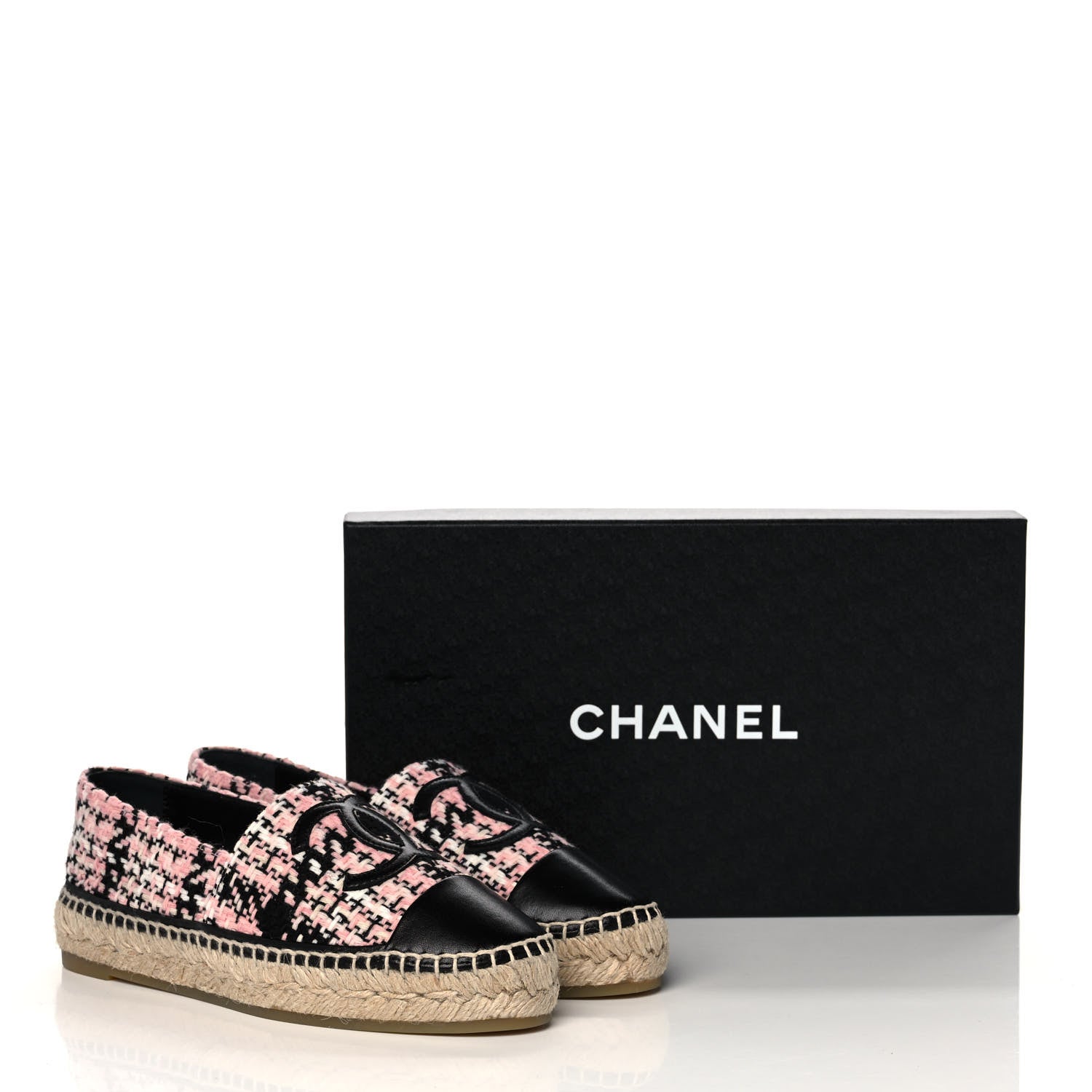 Chanel Tweed Lambskin CC Espadrilles 36 Pink Black 10 of 10