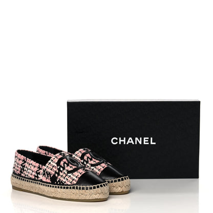 Chanel Tweed Lambskin CC Espadrilles 36 Pink Black 10 of 10