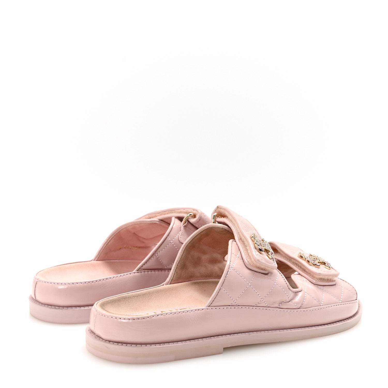Chanel Shiny Calfskin Crystal Quilted Velcro Dad CC Slide Sandals 39 Light Pink 5 of 9