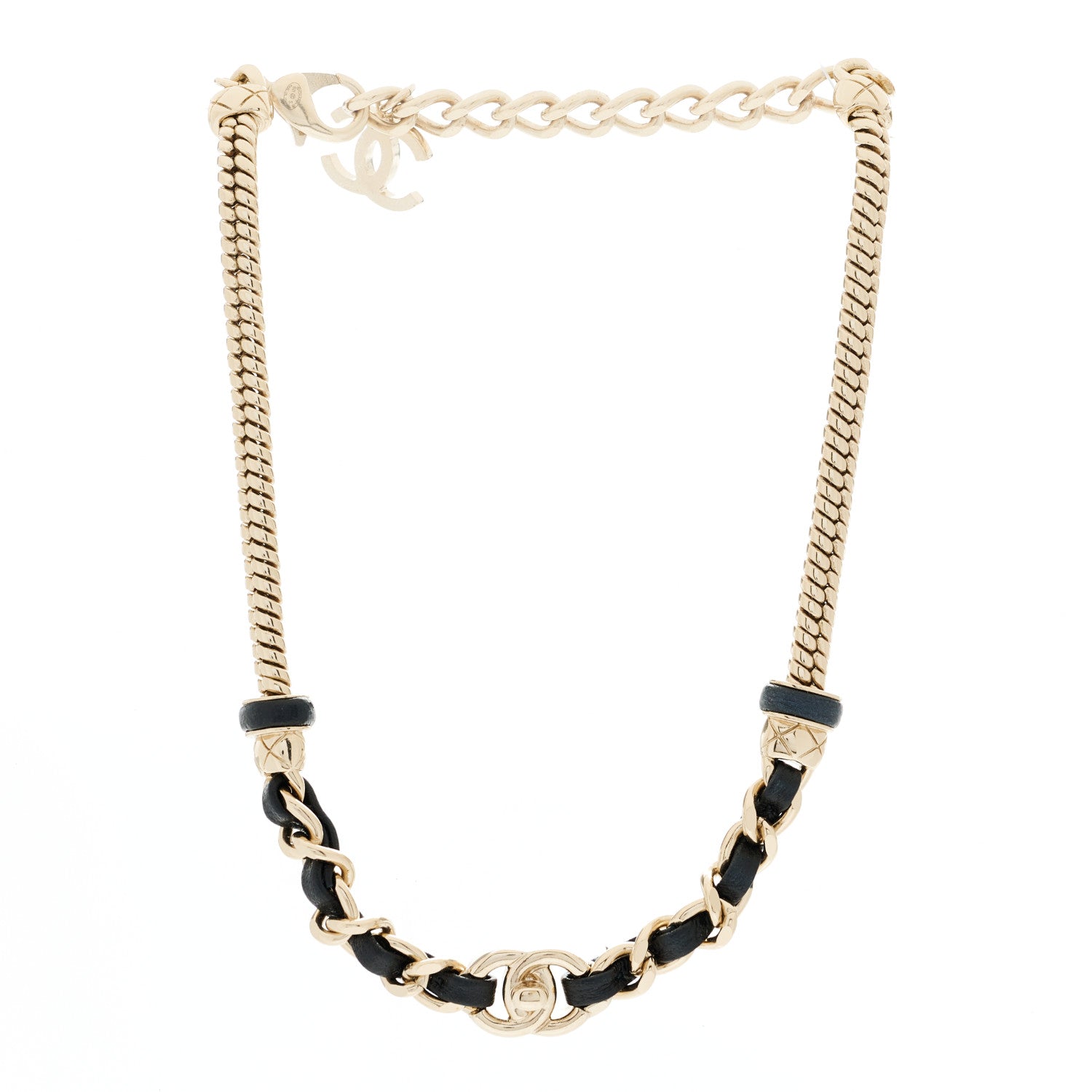Chanel Metal Lambskin CC Turnlock Choker Necklace Black Gold 3 of 4