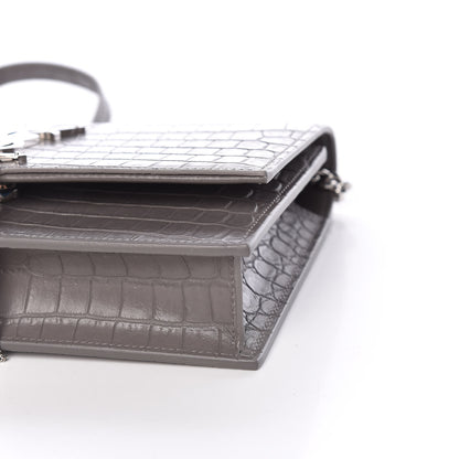 Saint Laurent Calfskin Crocodile Embossed Kate Monogram Tassel Chain Wallet Fog 7 of 10