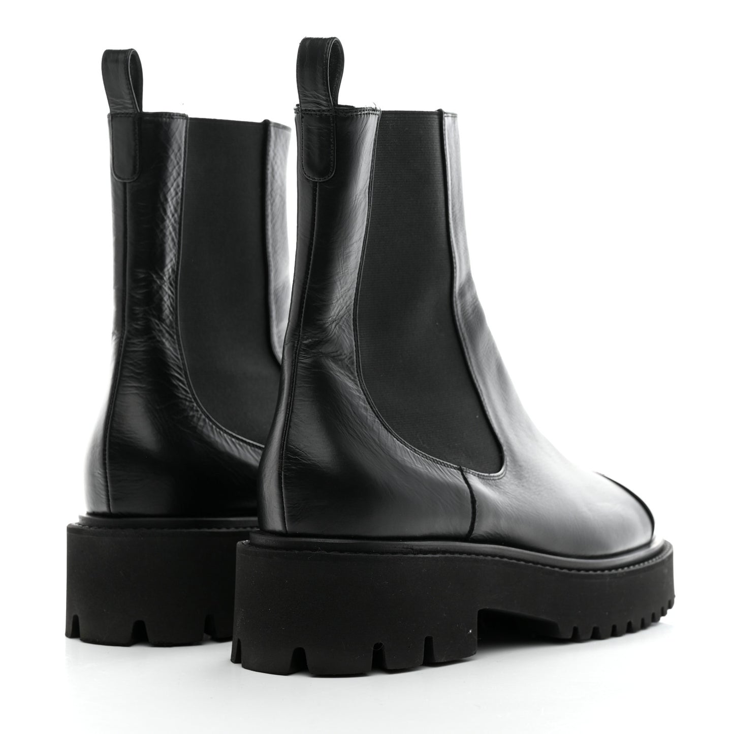 Crumpled Calfskin Patent Cap Toe Short Boots 41 Black