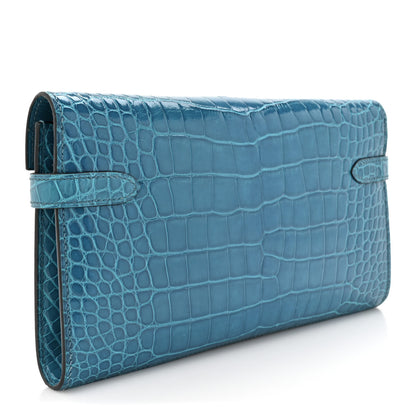 Hermes Shiny Alligator Kelly Longue Wallet Bleu Izmir 3 of 11