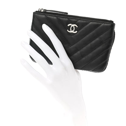 Chanel Lambskin Chevron Quilted Studded Small Cosmetic Case Black 2 of 7