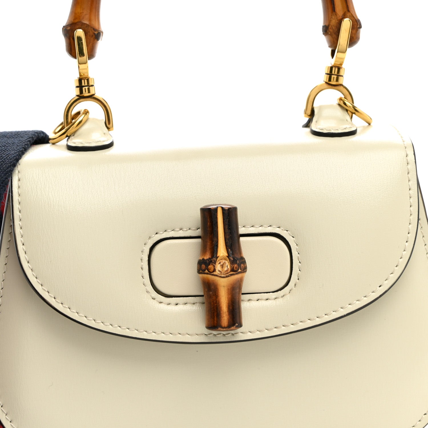 Gucci Boarded Dyana Lux Calfskin Web Mini Bamboo 1947 Top Handle Bag Mystic White 7 of 10