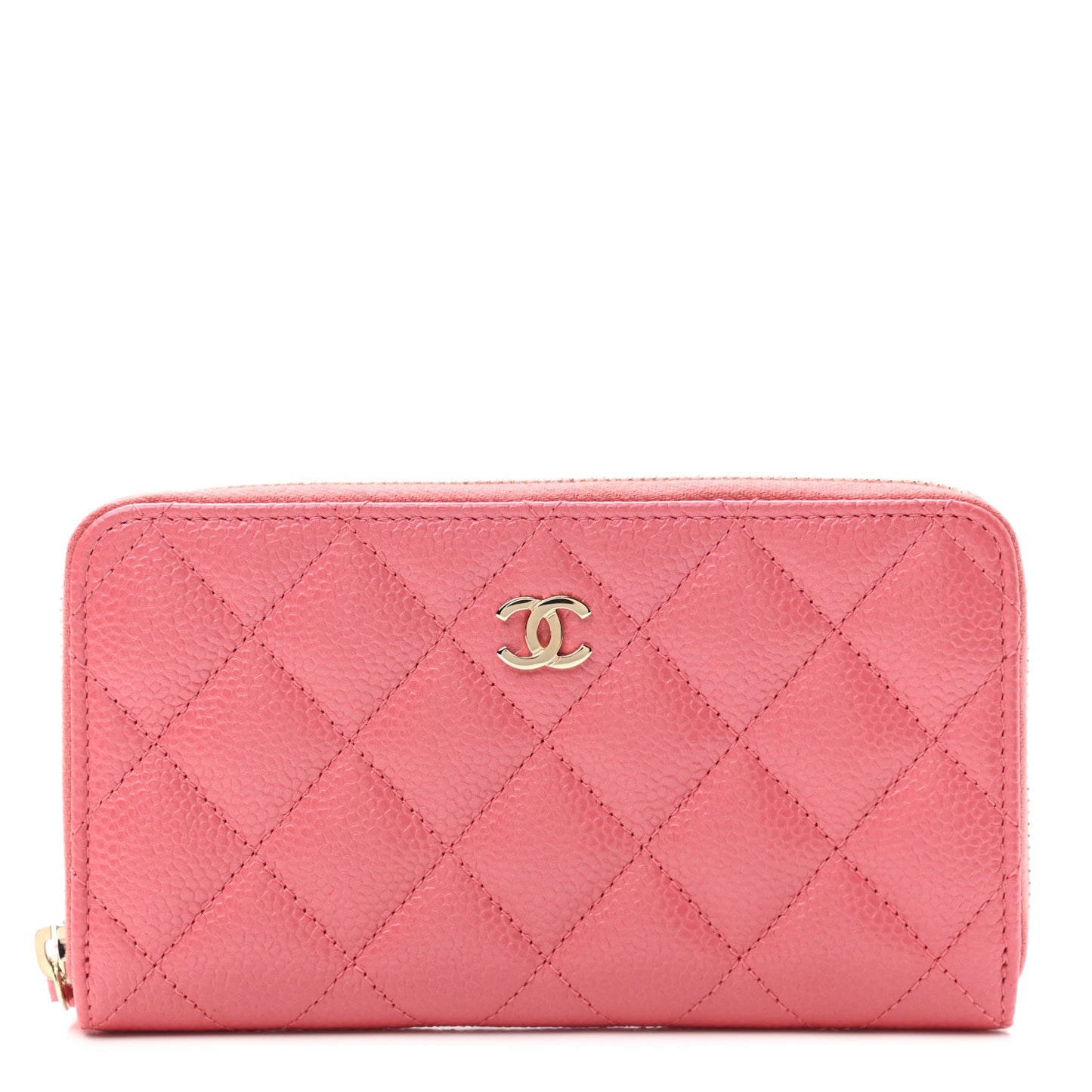 Caviar Quilted Medium Zip Around Wallet Pink