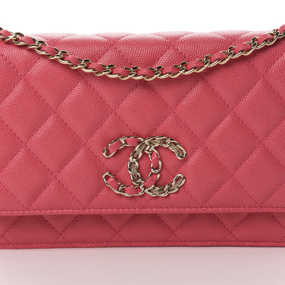 Chanel Caviar Quilted French New Wave Chain CC Wallet On Chain WOC Pink 9 of 12
