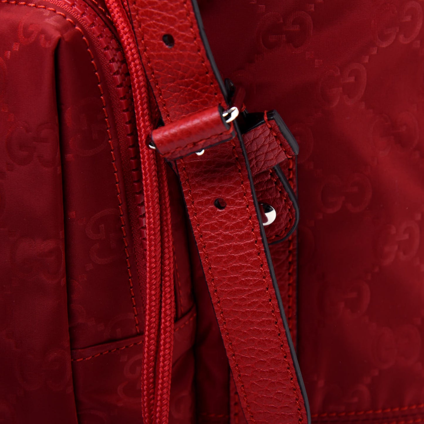 Nylon Monogram Dollar Calfskin Medium Light Double Buckle Backpack Vibrant Red