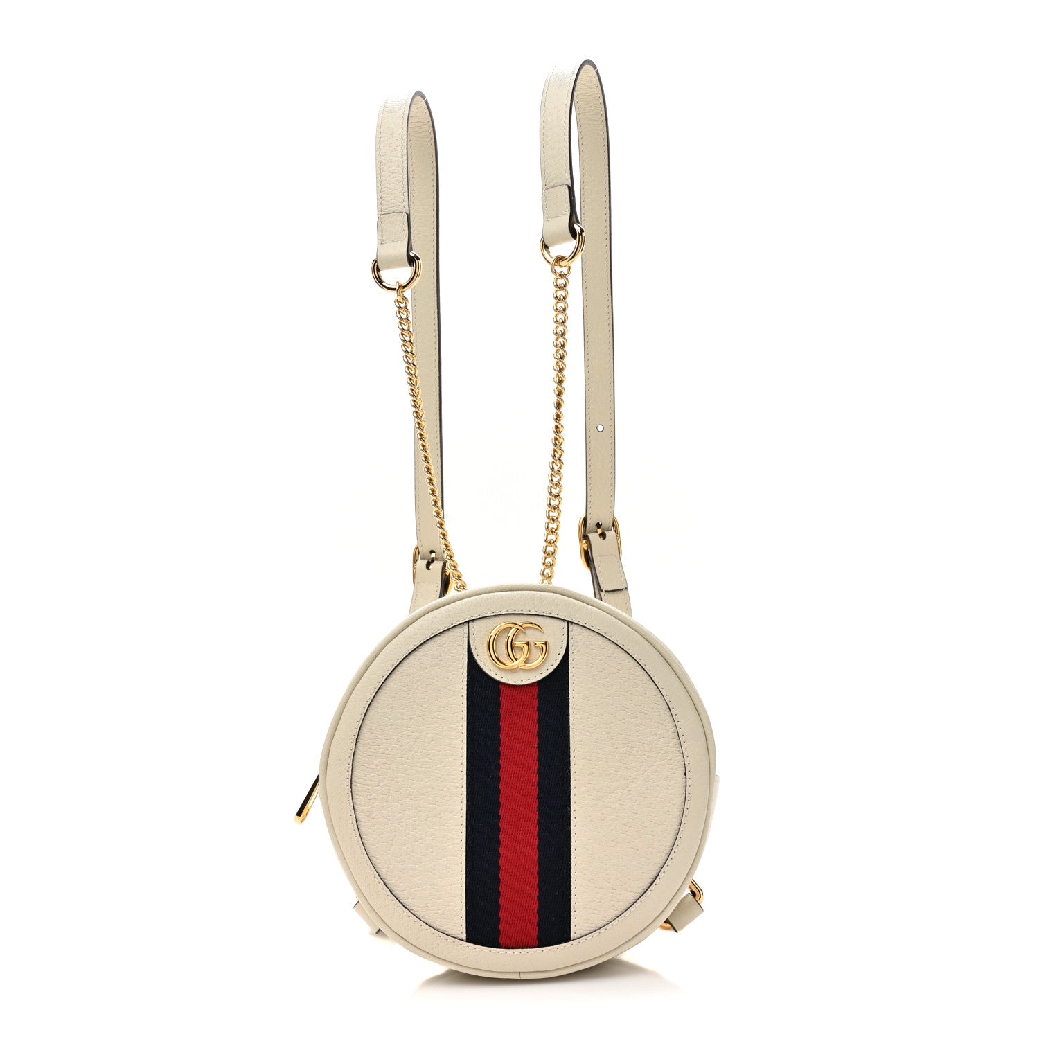 Gucci Textured Calfskin Web Mini Ophidia Round Backpack Mystic White 1 of 10