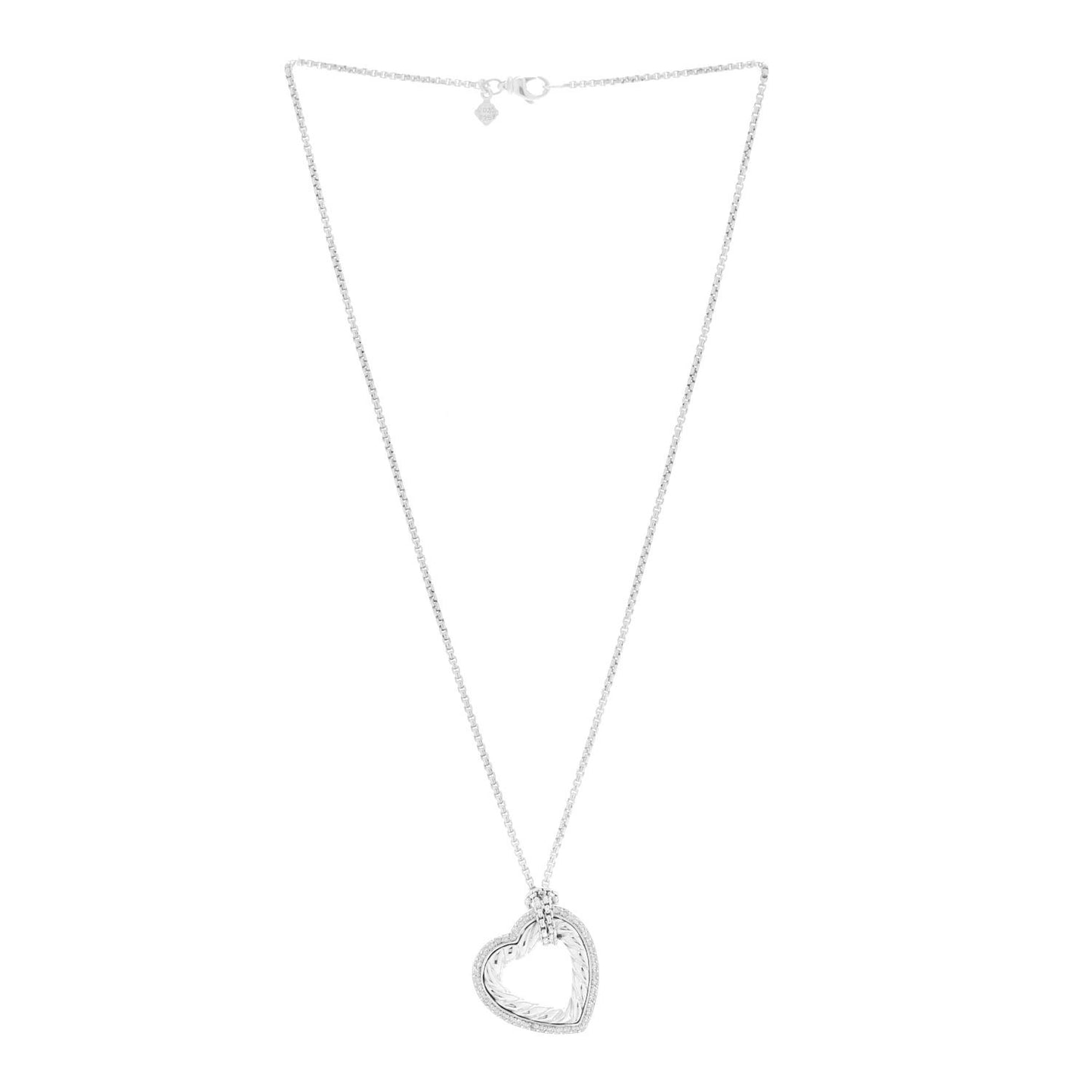 Sterling Silver Diamond Large Open Heart Cable Necklace