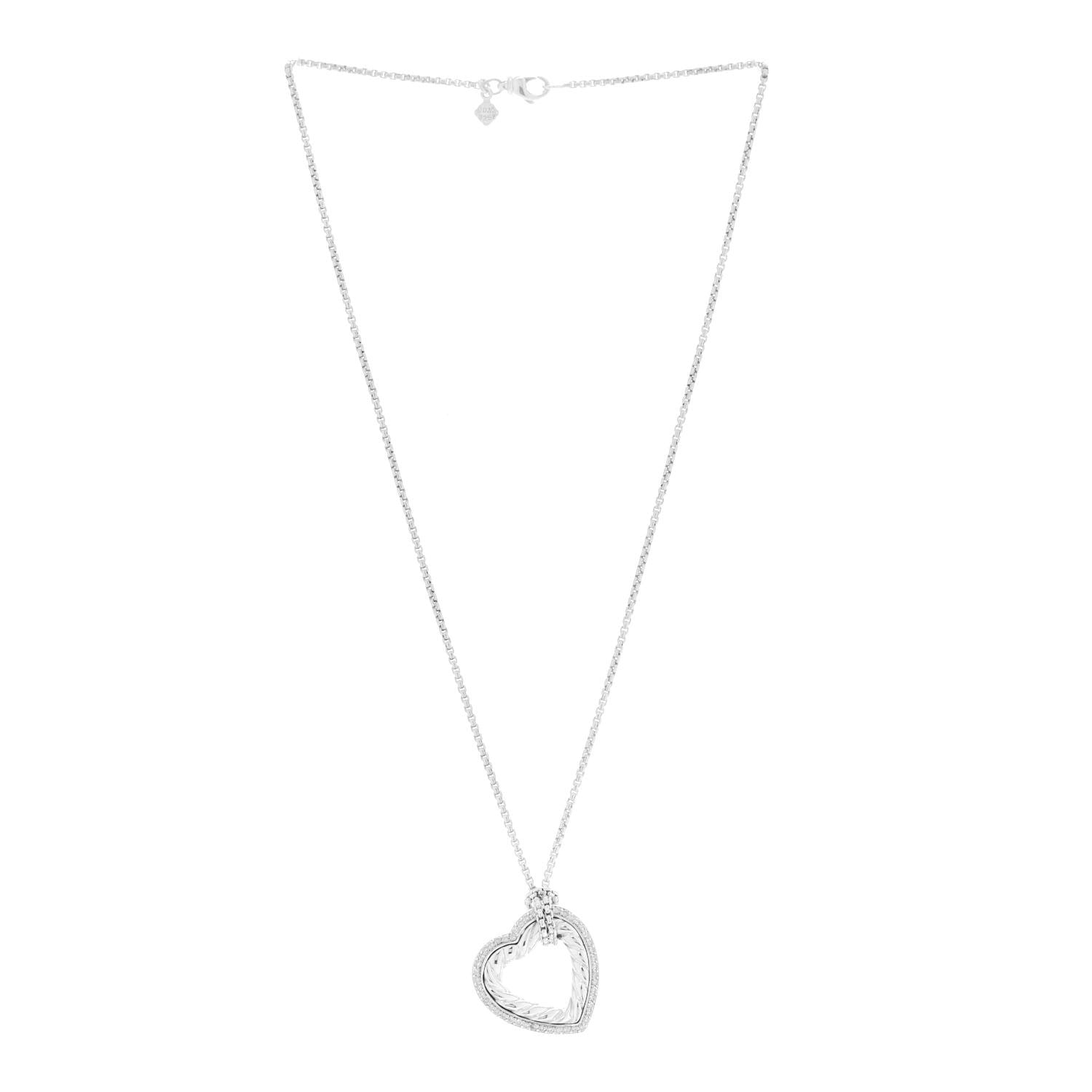 David Yurman Sterling Silver Diamond Large Open Heart Cable Necklace 3 of 5