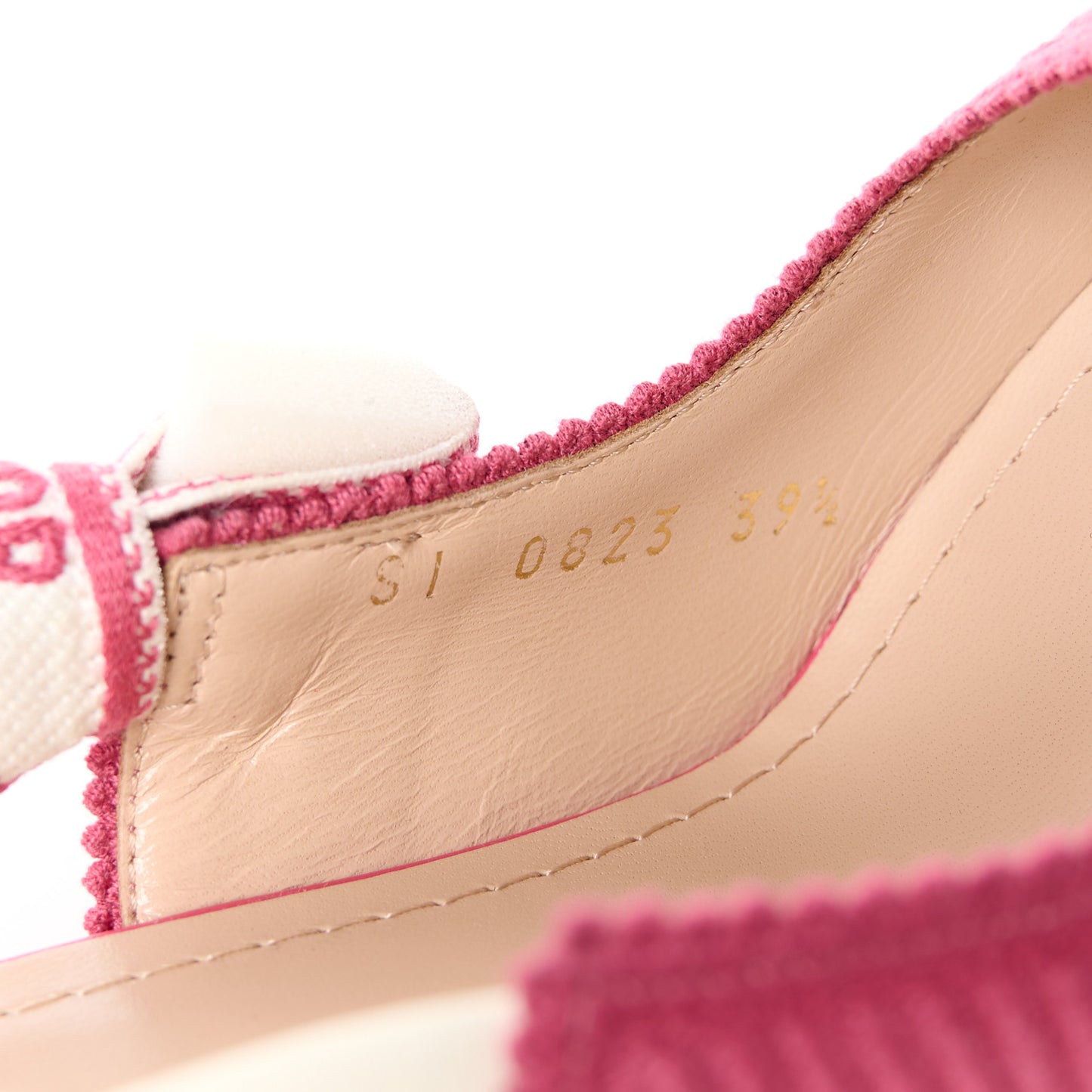 Technical Canvas Ribbon Embroidered J'Adior Slingback 100mm Pumps 39.5 Passion Pink