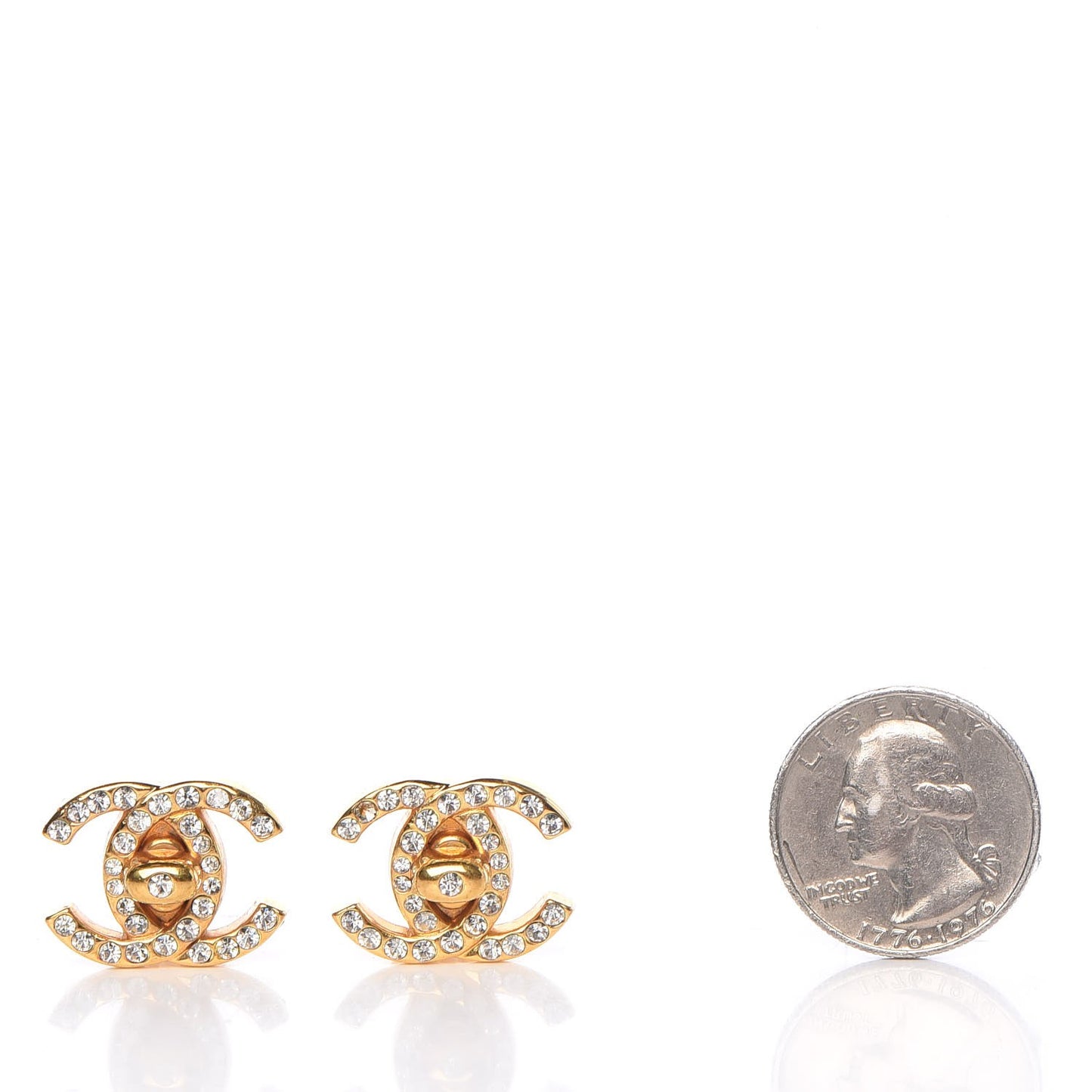Crystal CC Turnlock Clip On Earrings Gold
