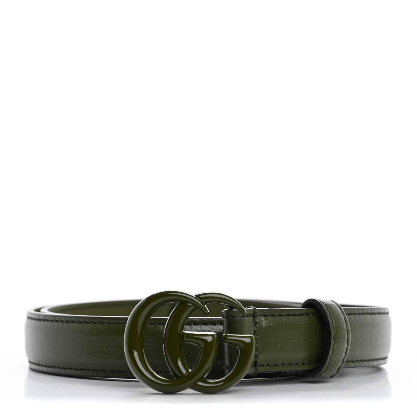 Azalea Calfskin Enamel Monochrome Double G 20mm Belt 75 30 Military Green