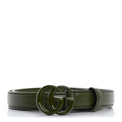 Gucci Azalea Calfskin Enamel Monochrome Double G 20mm Belt 75 30 Military Green 1 of 6