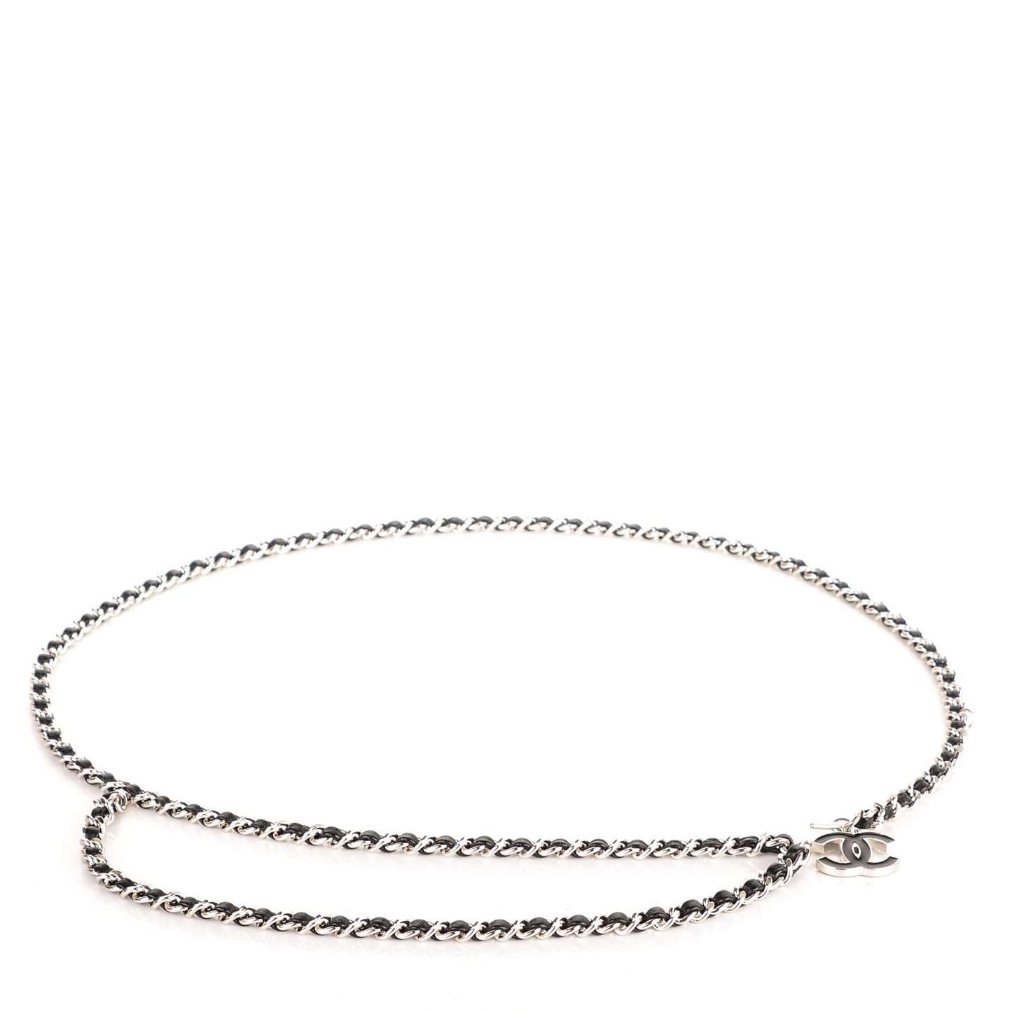 Lambskin Enamel CC Chain Belt Black Silver