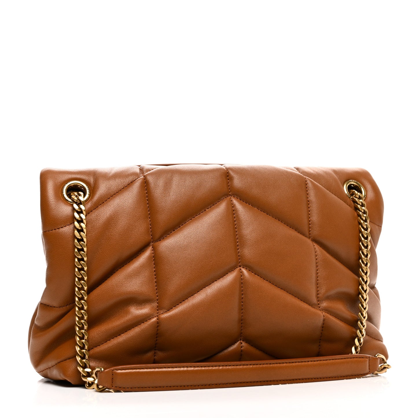 Lambskin Quilted Small Loulou Puffer Monogram Chain Satchel Dark Honey