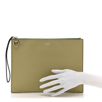 Fendi Cuoio Romano Selleria Large Flat Pouch Green Tea 2 of 12