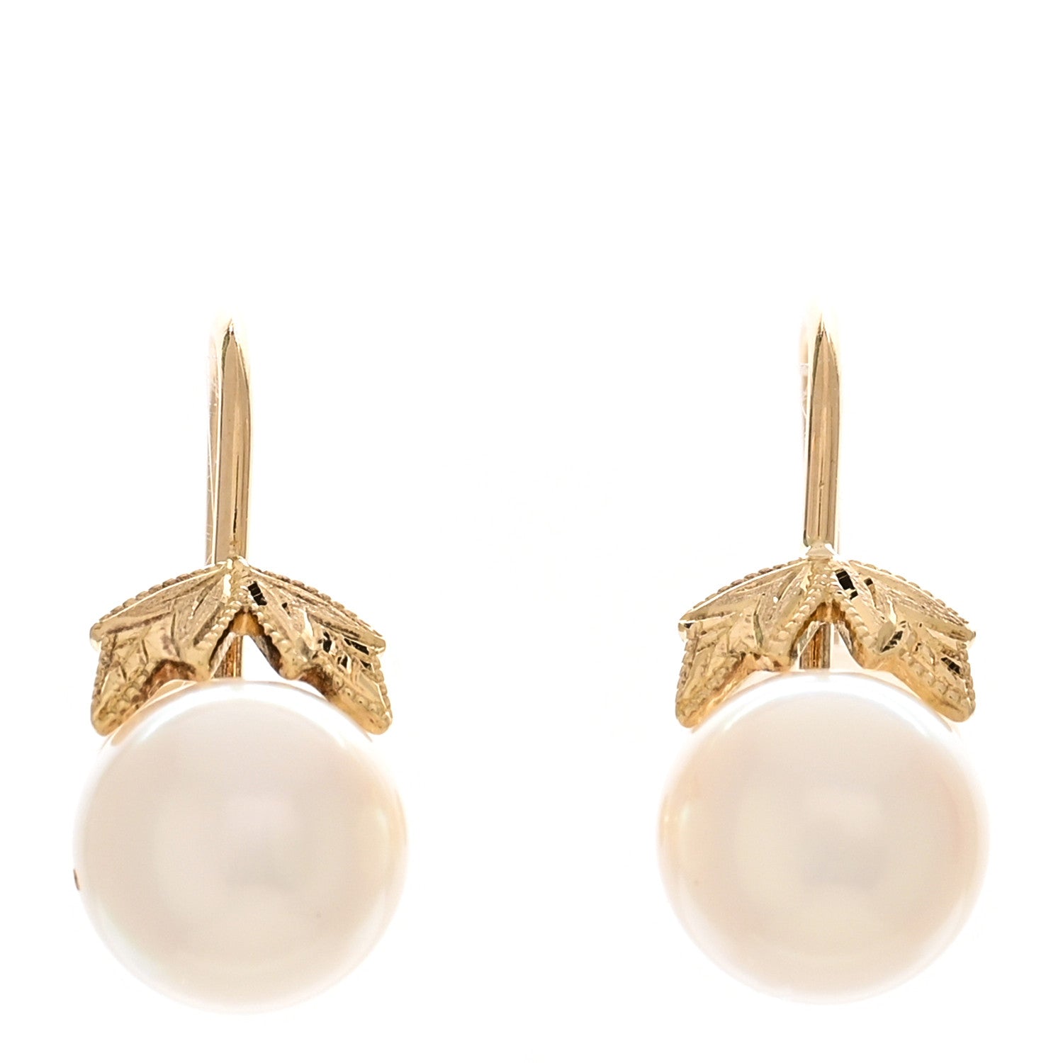 Mikimoto 18K Yellow Gold Akoya Cultured Pearl 6.5-7mm Leaf Screw-Back Earrings 1 of 4